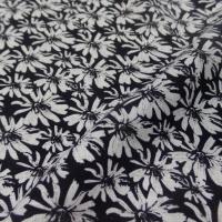 achat tissu Lin viscose noir imprimé fleurs blanc cassé