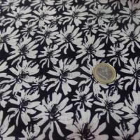 achat Lin viscose noir imprimé fleurs blanc cassé