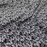 Lin viscose noir imprime fleurs blanc casse