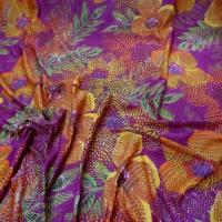 Lycra fuchsia imprime fleurs orange