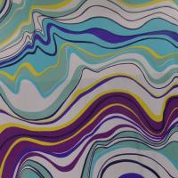 Lycra imprime annee 70 ton blanc bleu jaune et viole2
