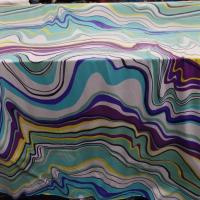 Lycra imprime annee 70 ton blanc bleu jaune et viole5