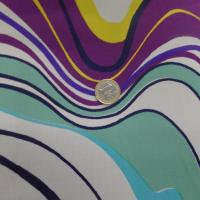 Lycra imprime annee 70 ton blanc bleu jaune et viole7