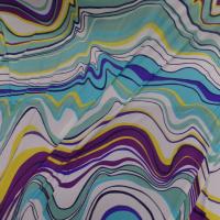 Lycra imprime annee 70 ton blanc bleu jaune et violet