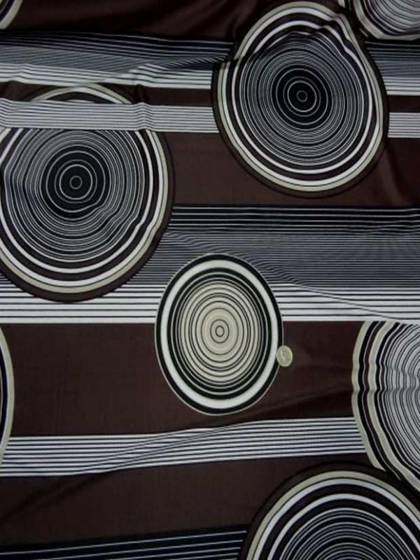 Lycra imprime annee 70 ton marron blanc