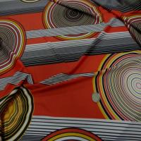 Lycra imprime annee 70 ton orange rouille jaune blanc noir