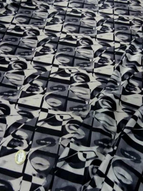 Lycra imprime blanc gris et noir