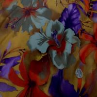 Lycra imprime fleurs safran prune09