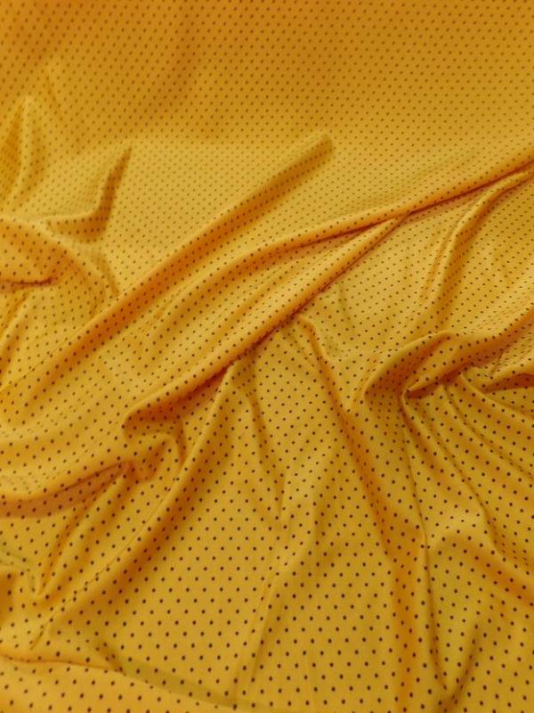 Lycra jaune soleil satine a petit pois noir