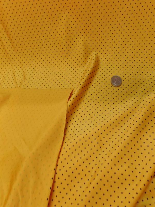Lycra jaune soleil satine a petit pois noir