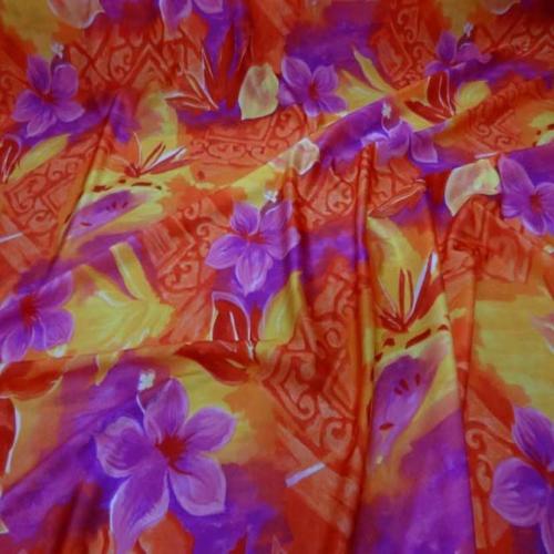 tissu lycra maillot de bain imprimé ton orange jaune magenta