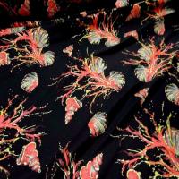Lycra noir imprime coquillage corail lurex dore