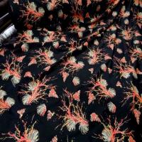 Lycra noir imprime coquillage corail lurex dore07