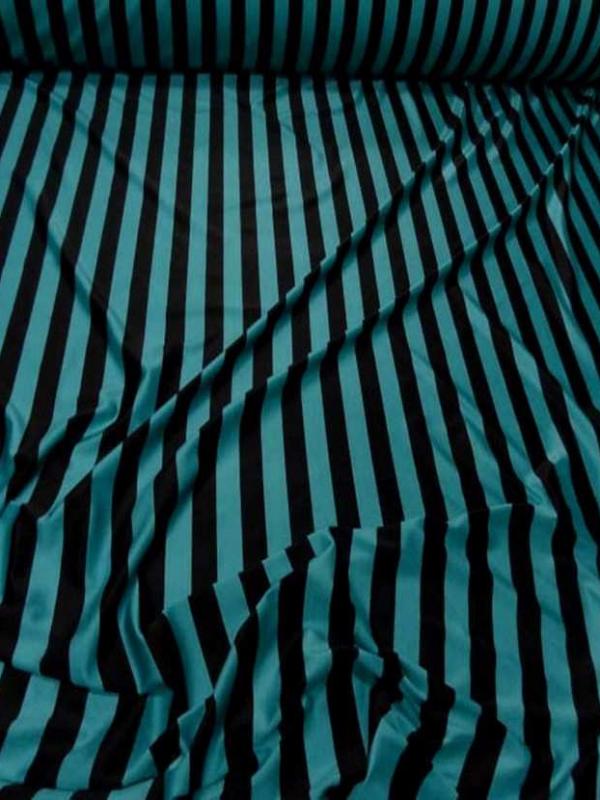 Lycra satin a grosse rayures turquoise noir3