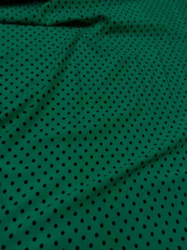 Lycra satin vert a pois noir