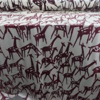 tissu  lycra satiné double face imprimé girafe ton écrue et marron pas cher