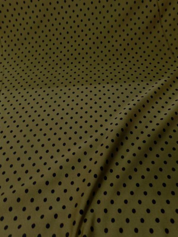Lycra satine kaki a pois noir