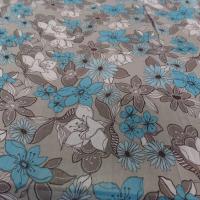 Mousseline crepon imprime ton gris taupe blanc bleu