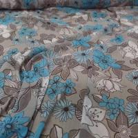 tissu mousseline crépon imprimé ton gris ,taupe ,blanc ,bleu