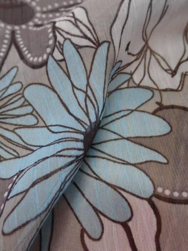 Mousseline crepon imprime ton gris taupe blanc bleu