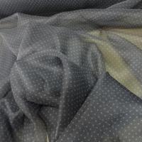 vente de Tissu mousseline de soie 100%grise a pois blanc