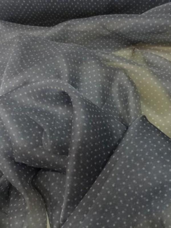 mousseline de soie 100%grise a pois blanc pas cher