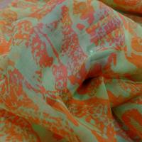 Mousseline de soie imprime vert anis et orange