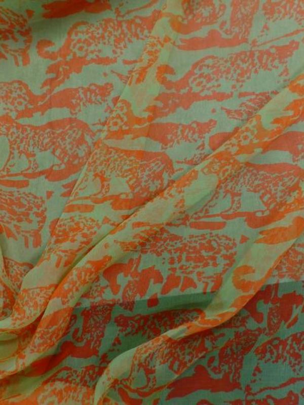 Mousseline de soie imprime vert anis et orange7