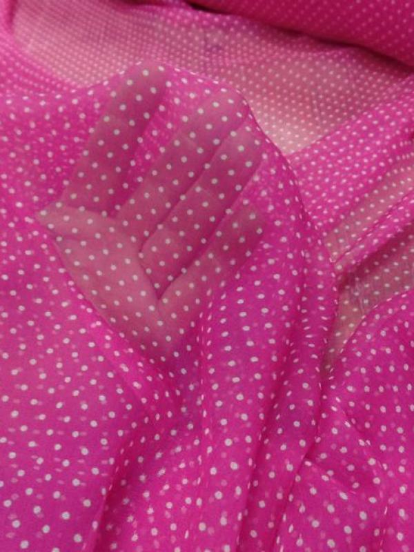 Mousseline de soie rose fuchsia a pois blanc