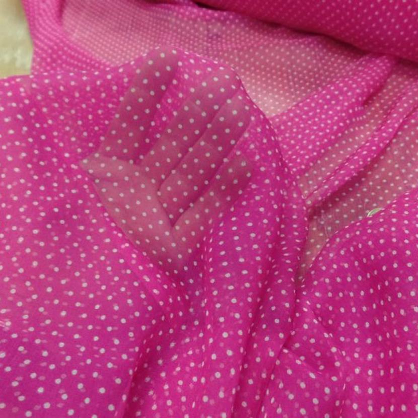 Mousseline de soie rose fuchsia a pois blanc