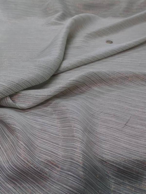 Mousseline de soie vert d eau faconne rayures en lurex dore