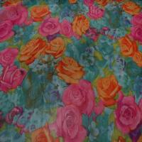 Mousseline font vert imprime rose orange et rose