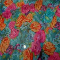Mousseline font vert imprime rose orange et rose6