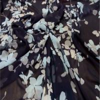 Mousseline imprime fleurs ton bleu tres fonce