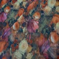 Mousseline imprime ton de terre motifs fleurs