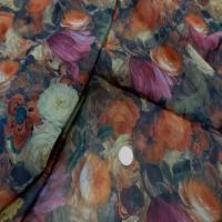 Mousseline imprime ton de terre motifs fleurs5