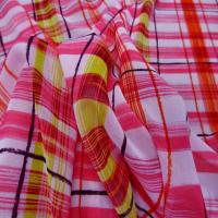 Mousseline imprime ton rose fuchsia blanc et anis