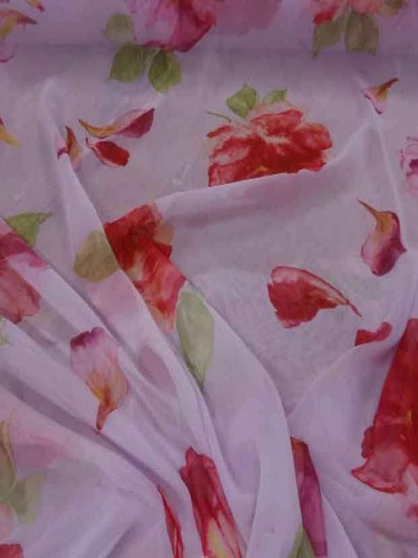Mousseline rose imprime fleurs