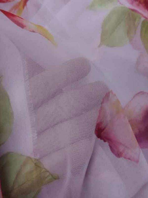 Mousseline rose imprime fleurs