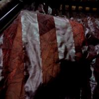 Organza a motifs bandes froisse permanent ton bordeaux 5