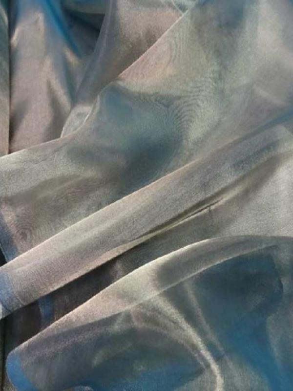 Organza acetate soie changeant turquoise dore