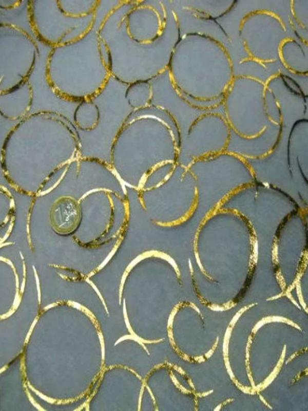 Organza blanc boucles or et metal en 1 5m de large
