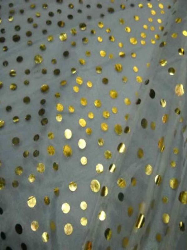Organza blanc irise a pois or ou argent