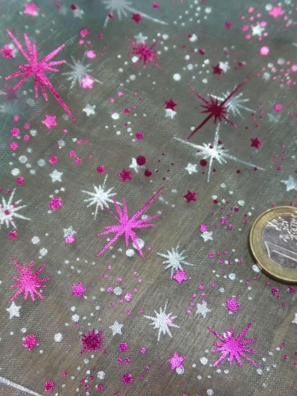 Organza bleu double face etoile du berger rose et metal