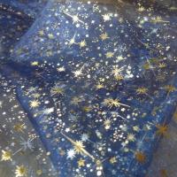 Organza bleu fonce a etoiles couleur metal et dore4