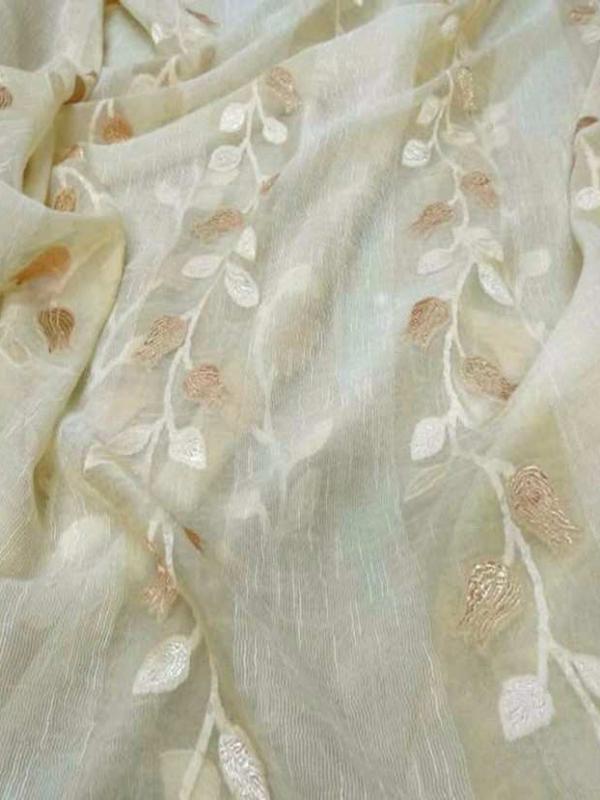 Organza brode fleurs en 2 80m plombe jaune paille
