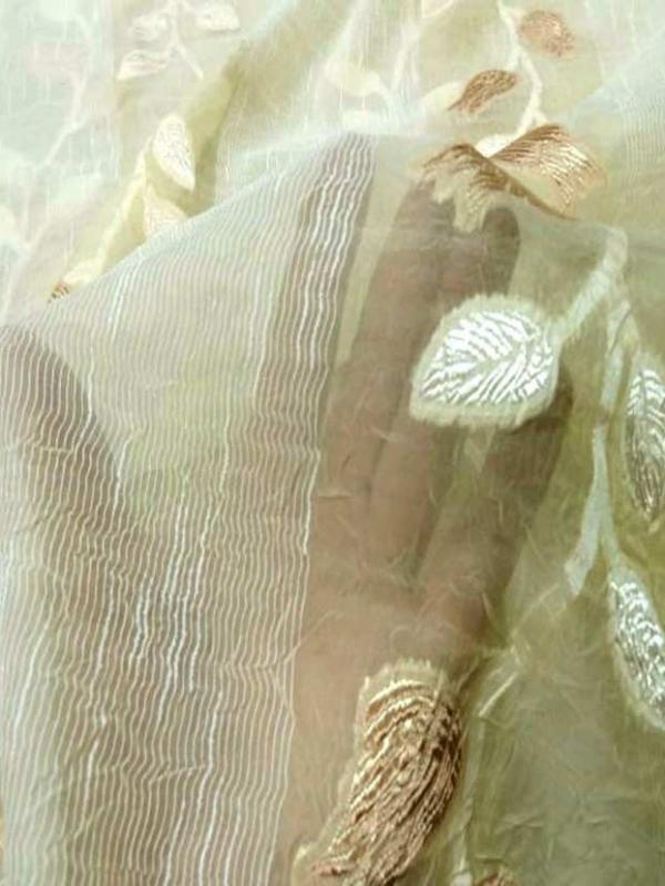 Organza brode fleurs en 2 80m plombe jaune paille