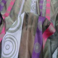 Organza gris a bandes mauve rose en 3m de large0