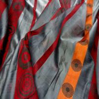 Organza gris a bandes orange rouge en 3m de large6