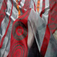 Organza gris a bandes orange rouge en 3m de large9